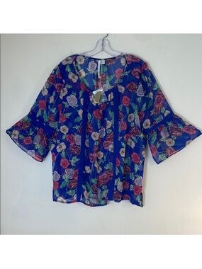 LC Lauren Conrad Floral Bell Sleeve Sheer Top. XXL. NWT.